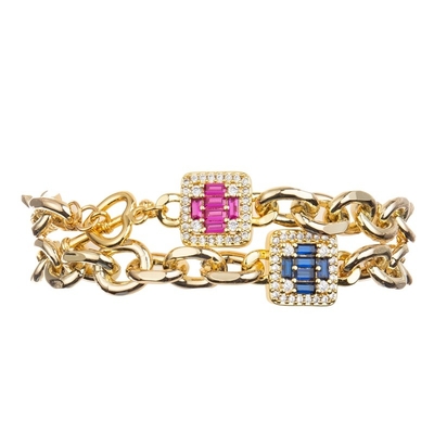 Bracelete de brilho azul profundo da relação de Diamond Cross Charm Gold Chain para a senhora da forma