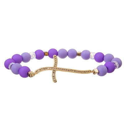 Cabo 0.7mm elástico ajustável de Purple Heart Crystal Beads Bracelet Set With