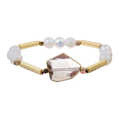 Bracelete ajustável de S de Crystal Charm Women claro ' com a barra de metal da borda do ouro