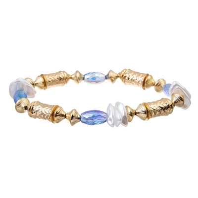 Crystal Handmade Beads Bracelets Set azul brilhante 6.5in ajustáveis