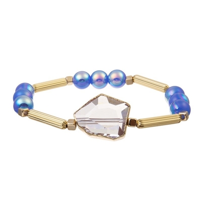 Bracelete ajustável de S de Crystal Charm Women claro ' com a barra de metal da borda do ouro