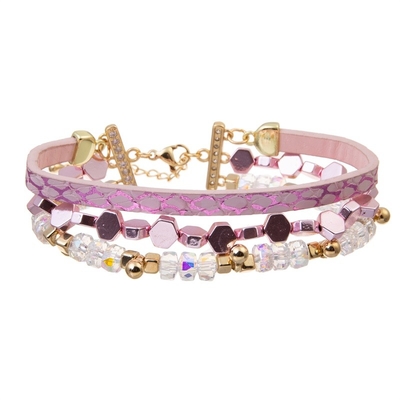 O bracelete empilhável da multi camada cor-de-rosa brilhante do estilo de Boho ajustou 6,5&quot; para mulheres