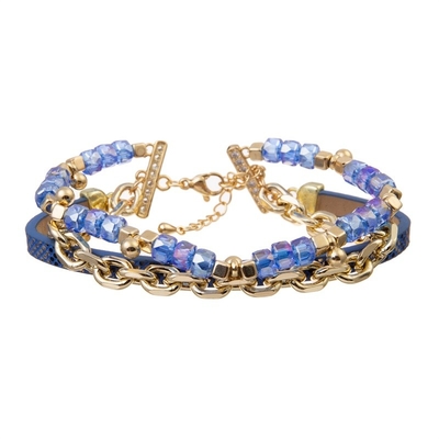 Crystal Handmade Beads Bracelets Set azul brilhante 6.5in ajustáveis