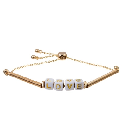 A carta de amor branca perla o bracelete do elo de corrente ajustável com tubo do metal