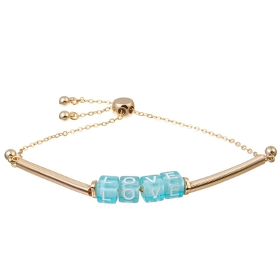 A carta de amor azul de Boho perla o bracelete do elo de corrente do ouro com tubo do metal