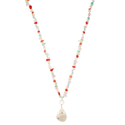 Colar frisada feito a mão da corrente da mola com os grânulos de pedra multicoloridos Shell Pendant