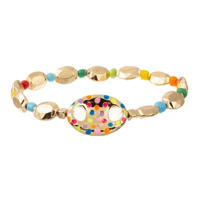 O metal do encanto do nariz do porco do ouro perla o bracelete feito a mão elástico com os grânulos da semente do arco-íris