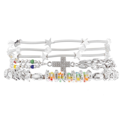 Os multi grânulos de Boho prateiam o bracelete elástico frisado empilhável para a forma da mola