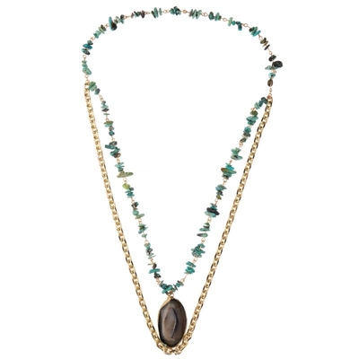 A turquesa feito a mão de Gray Agate Semi Precious Pendant perlou camada da colar da corrente a multi