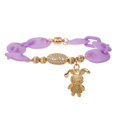 Páscoa Rod Bracelet For Woman magnético frisado empilhável do encanto do coelho do zircão do ouro
