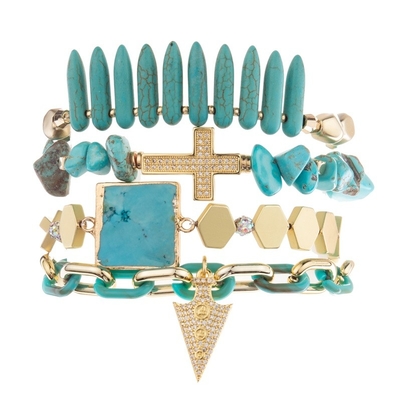 Pilha azul de turquesa de Boêmia bracelete elástico frisado da multi para a forma do verão