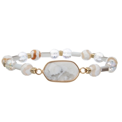 Bracelete Elasticated de Boho dezembro Birthstone com encanto natural branco de turquesa