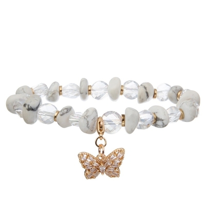 Transparente feito a mão do bracelete de vidro de Crystal Beads Butterfly Charm Stackable