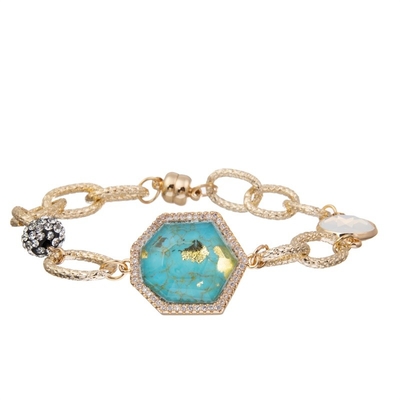 Bracelete de corrente natural do metal de turquesa da folha de ouro