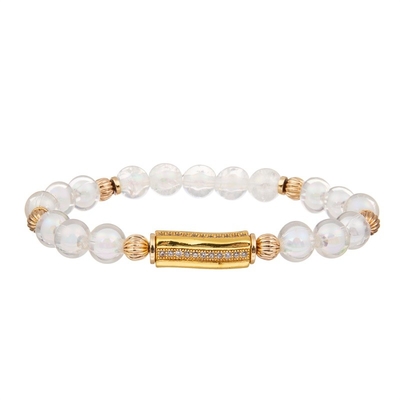 Guloseima feito a mão de Crystal Beads Stretchy Bracelet Stackable do vidro branco dourado da barra