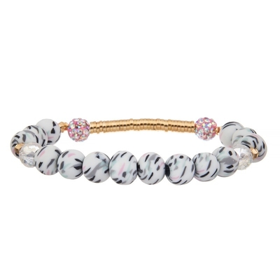 O silicone da listra da zebra perla a barra que de metal do ouro o bracelete elástico feito a mão ajustou a cor de Mulit