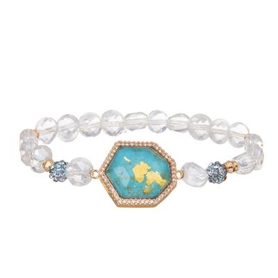 Elástico feito a mão do bracelete dos grânulos de turquesa azul natural com folha de ouro