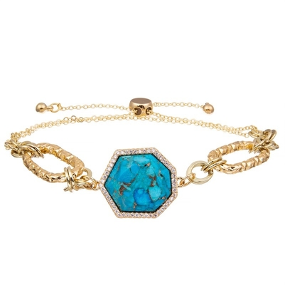 Linha bracelete feito a mão do ouro dos grânulos de turquesa azul natural ajustável