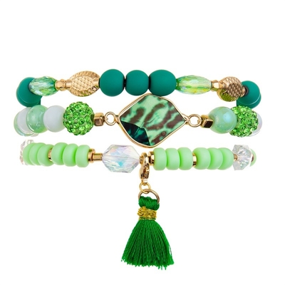 Presente feito a mão de Crystal Beads Stretchy Bracelet Stackable da cópia verde do leopardo