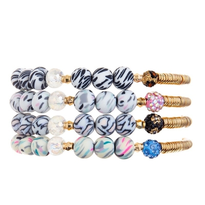 O silicone da listra da zebra da barra de metal do ouro perla o grupo feito a mão do bracelete elástico