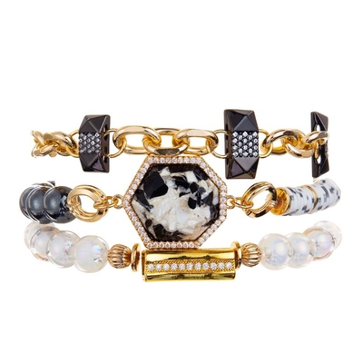 Guloseima feito a mão de Crystal Beads Stretchy Bracelet Stackable do vidro branco dourado da barra