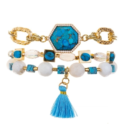 Guloseima feito a mão empilhável lapidada do bracelete de Crystal Beads Blue Tassel Stretchy