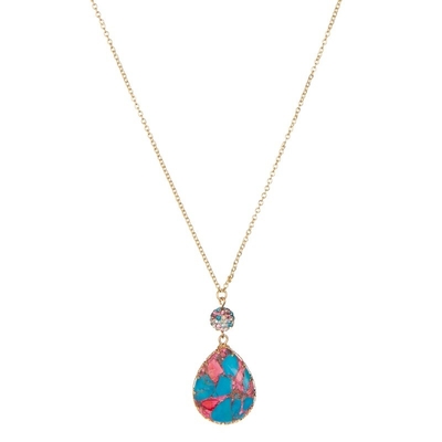 A gota de turquesa deu forma a multicolorido feito a mão da colar da corrente do ouro do pendente