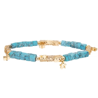 Os braceletes azuis de turquesa do quadrado personalizados com ouro chapearam grânulos do hematita