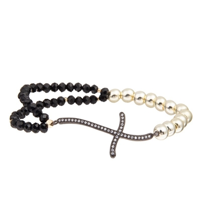 O vidro da dupla camada perla preto elástico do bracelete frisado feito a mão personalizado para mulheres