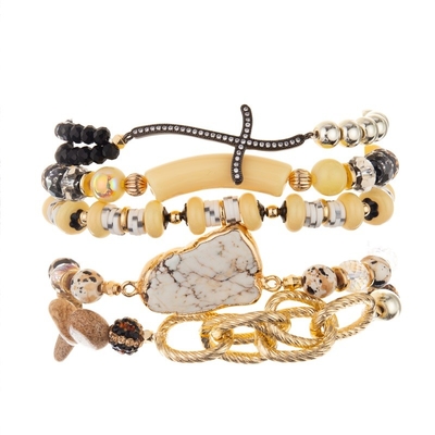 O vidro da dupla camada perla preto elástico do bracelete frisado feito a mão personalizado para mulheres
