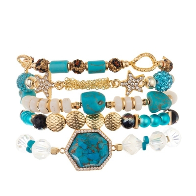 Bracelete magnético da curvatura de turquesa azul do elo de corrente do ouro para a forma da mulher