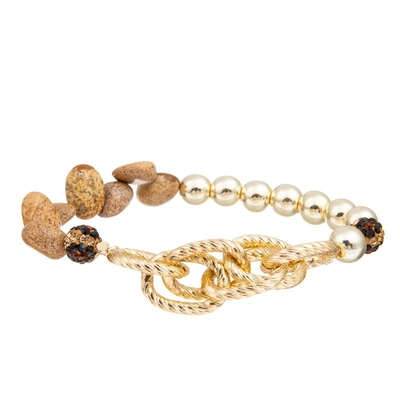 O ouro da pedra da imagem perla o elástico frisado feito a mão do bracelete para a coleção da mola