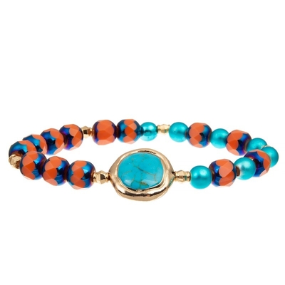 Elástico frisado de pedra natural do bracelete de turquesa da borda do ouro personalizado para mulheres