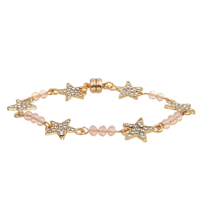 Estrela Crystal Beads Bracelet Gold Plated do costume seis das mulheres com curvatura magnética
