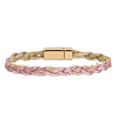 O bracelete trançado de couro genuíno das mulheres feito a mão com fecho magnético